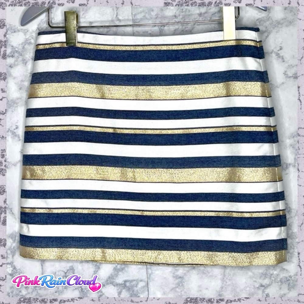 J.Crew Nautical Stripe Mini Skirt Size 6 Navy White Gold Metallic